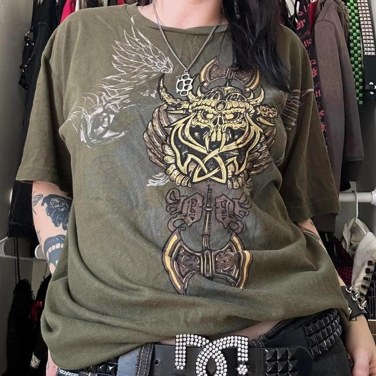 Women Graphic Grunge Shirts Loose Fit Gothic Punk Tees Y2k Emo Clothes Teen Girls Baggy T Shirts 2000s Vintage Tops
