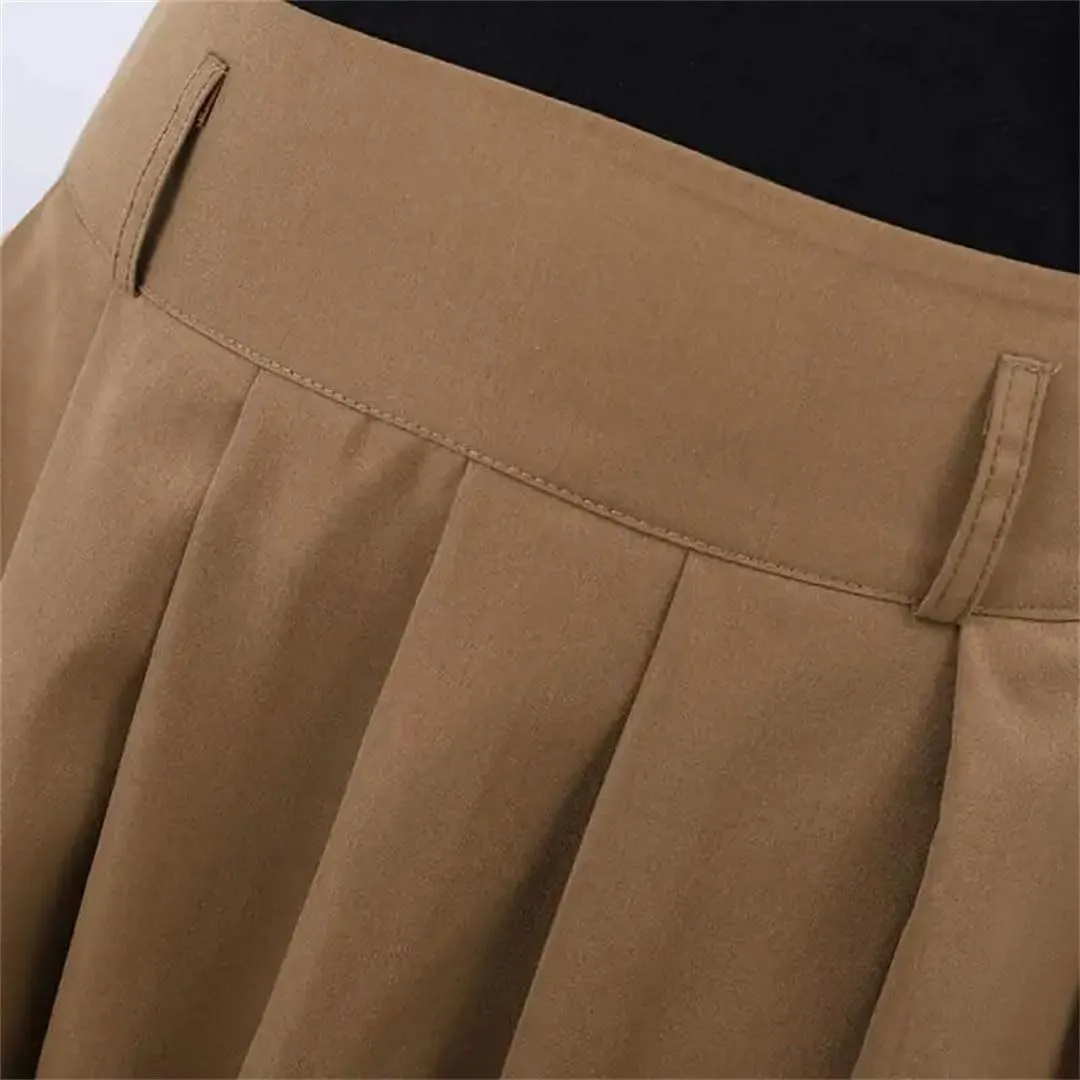 Women High Waist Spring Vintage Office Pleating Swing Skirt Holiday Loose Solid Maxi Skirt
