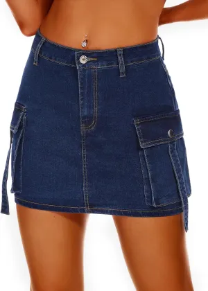 Women High Waisted Denim Mini Y2K Casual Jean Cargo Skirt with Flap Pockets