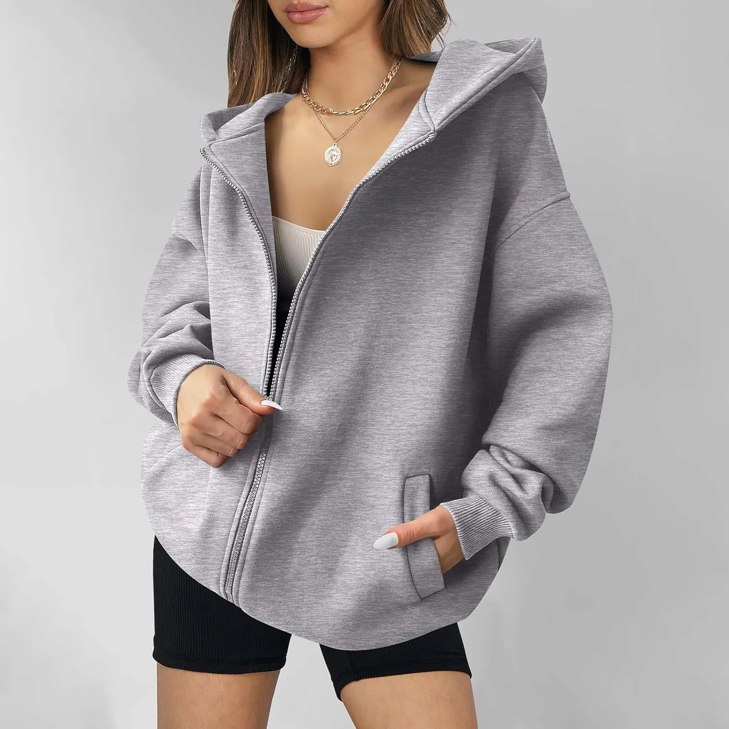 Women Hoodies Long Sleeve Pullover Button V Neck Sweatshirts Solid Color Business Casual Elegant Spring Fall Top
