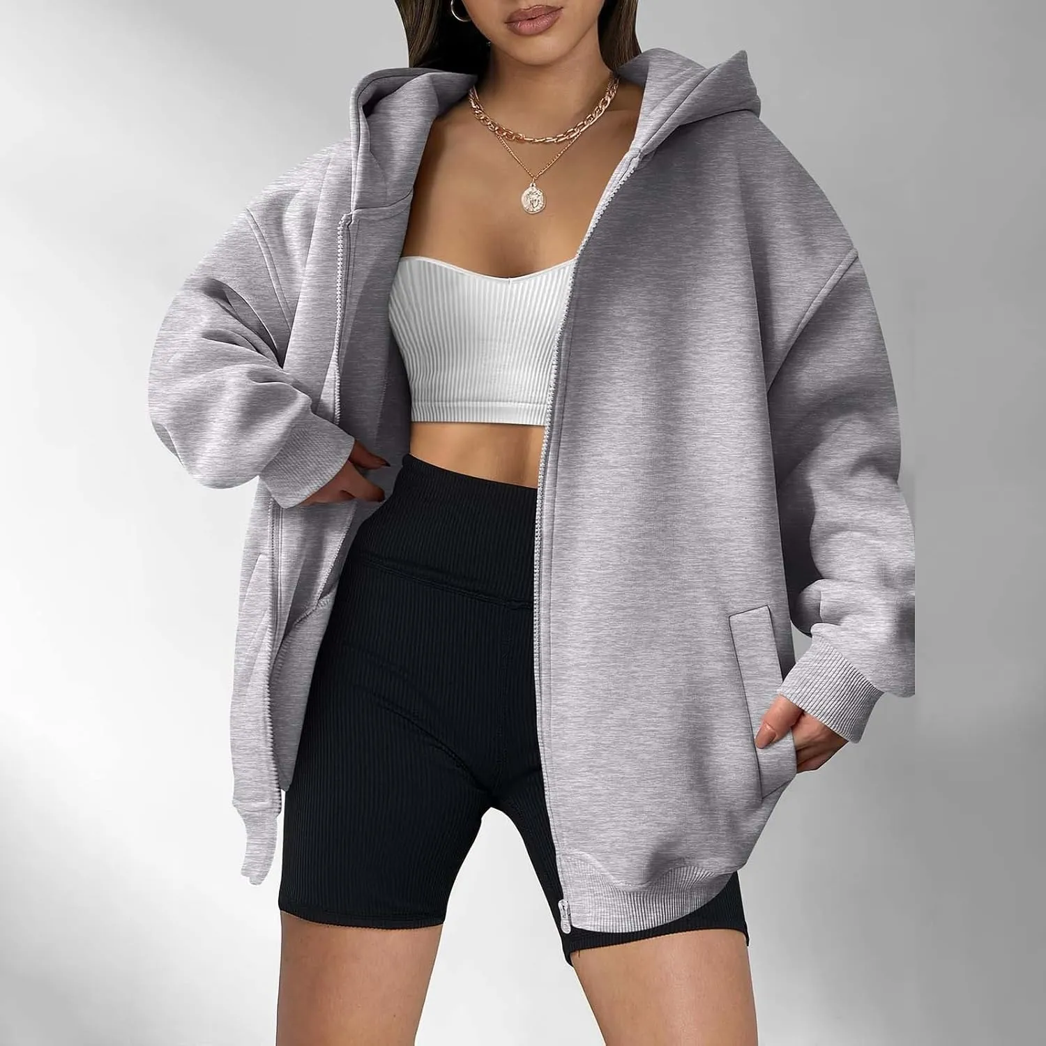 Women Hoodies Long Sleeve Pullover Button V Neck Sweatshirts Solid Color Business Casual Elegant Spring Fall Top