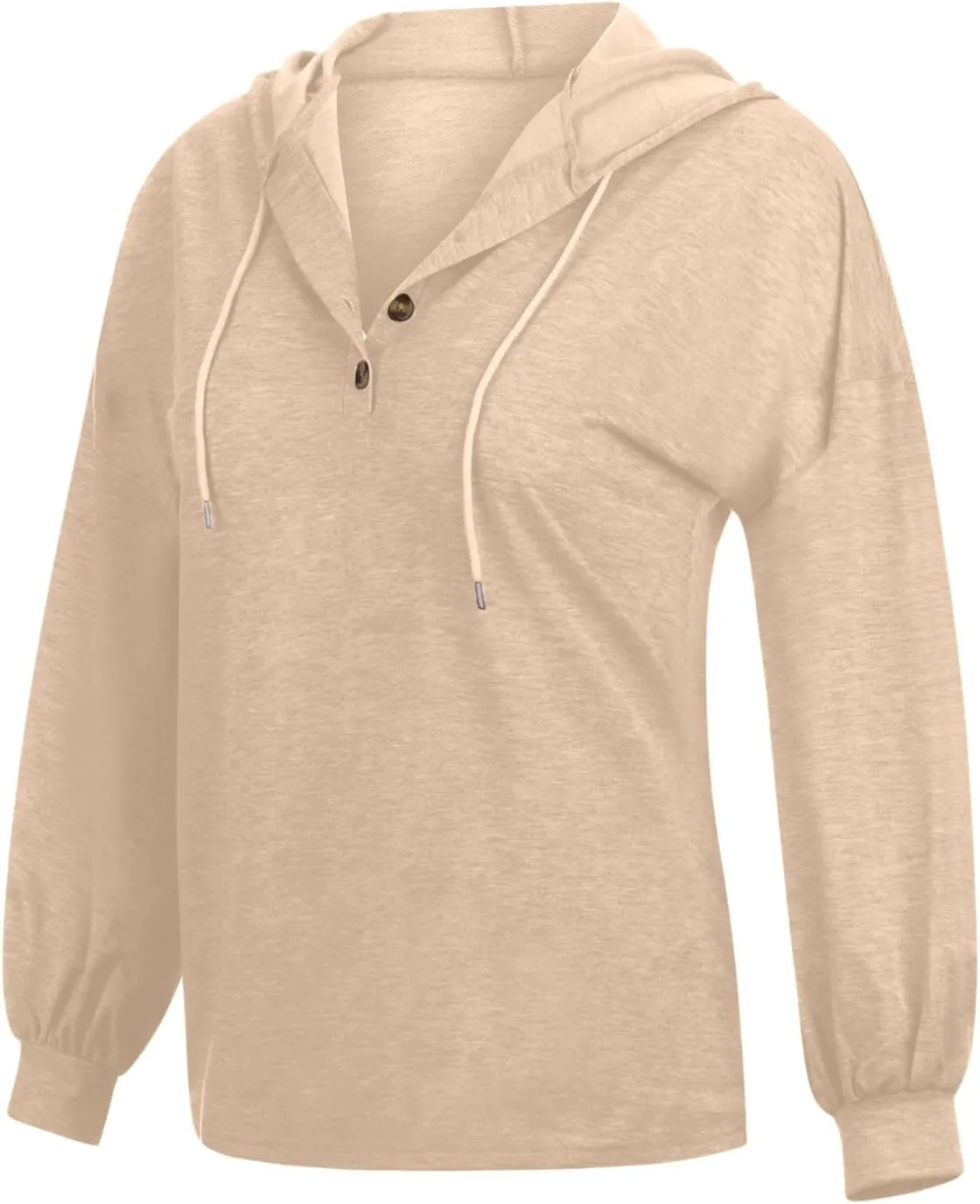 Women Hoodies Long Sleeve Pullover Button V Neck Sweatshirts Solid Color Business Casual Elegant Spring Fall Top