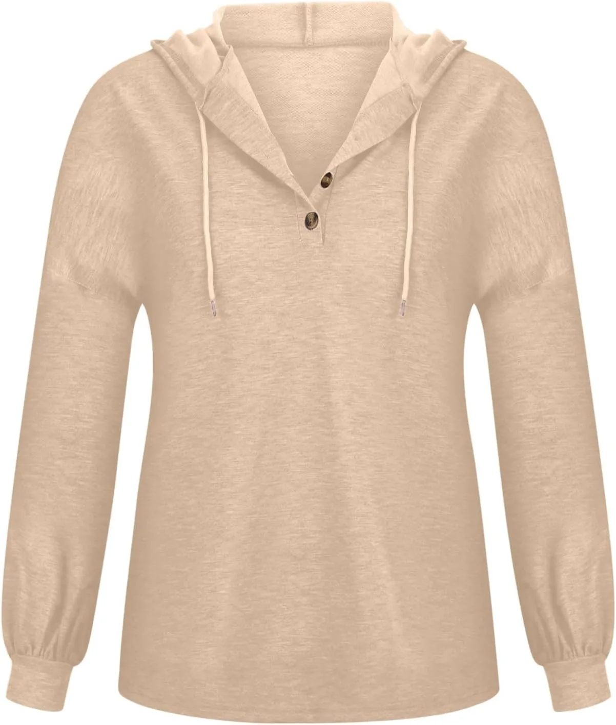 Women Hoodies Long Sleeve Pullover Button V Neck Sweatshirts Solid Color Business Casual Elegant Spring Fall Top