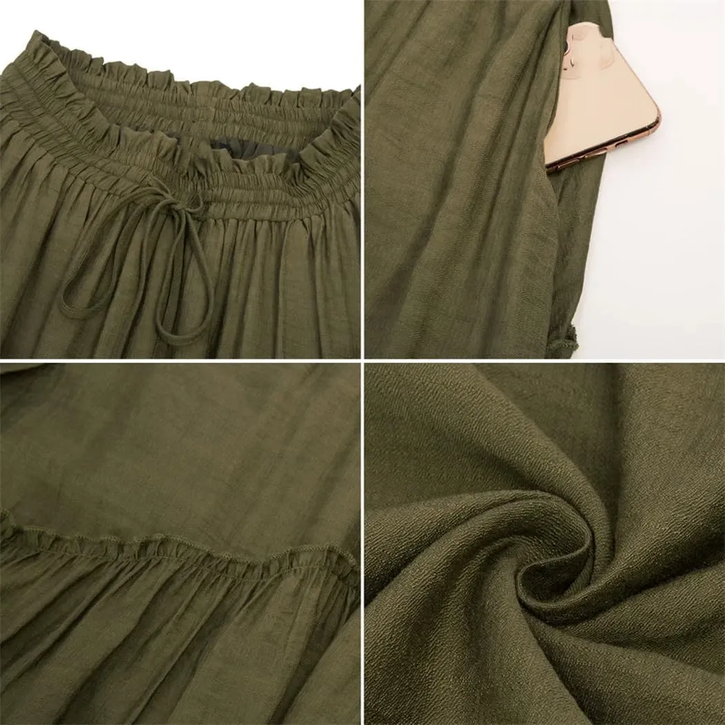 Women Long Gauze Decorated Drawstring Waist Swing Skirt Layered Asymmetrical Midi Maxi Skirts