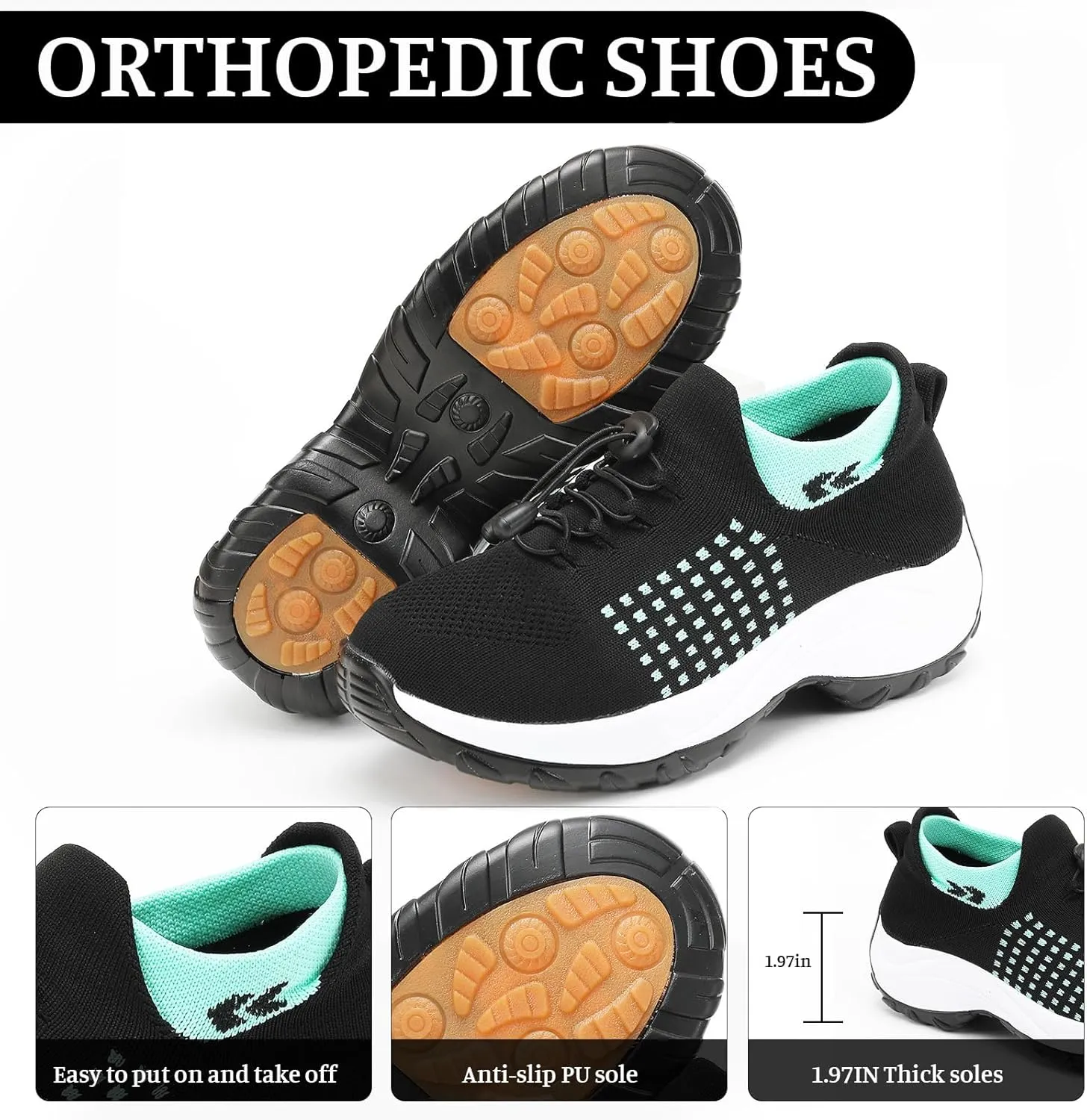 Women Orthopedic Sneakers Slip On for Walking, Breathable Comfortable, Thick Bottom Air Cushion, Non Slip for Gym, Casual Ladies Athletic Shoe
