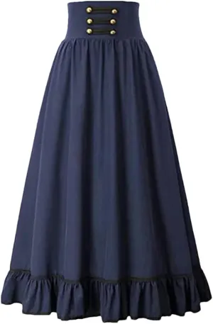 Women Summer Cotton Casual Solid Color Loose Female High Waist A-Line Mid Length Skirts