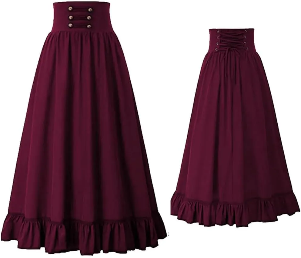Women Summer Cotton Casual Solid Color Loose Female High Waist A-Line Mid Length Skirts
