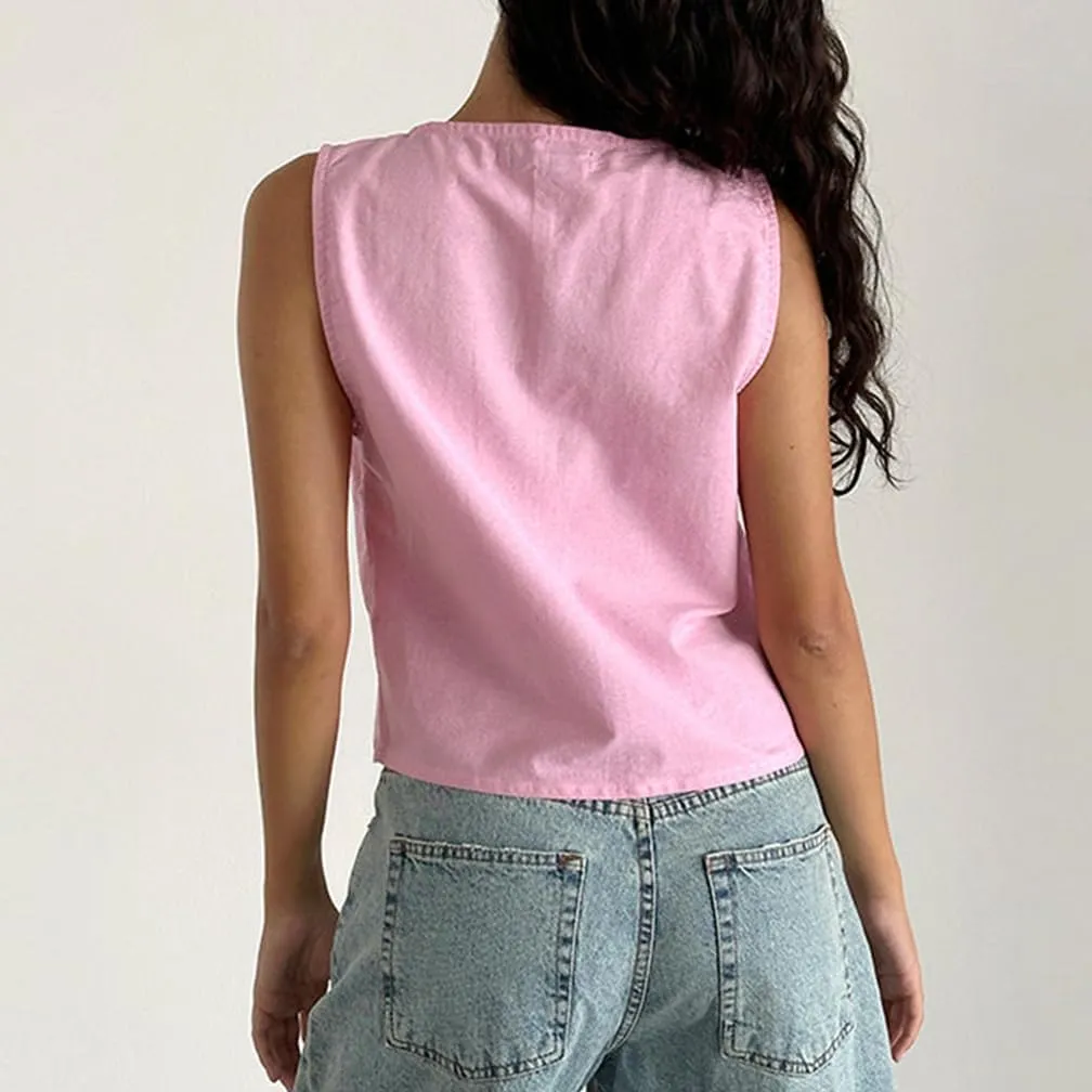 Women Trendy V Neck Bow Tie Front Top Vests Casual Solid Sleeveless Open Front Lace Up Cropped Tanks Y2k Outfits