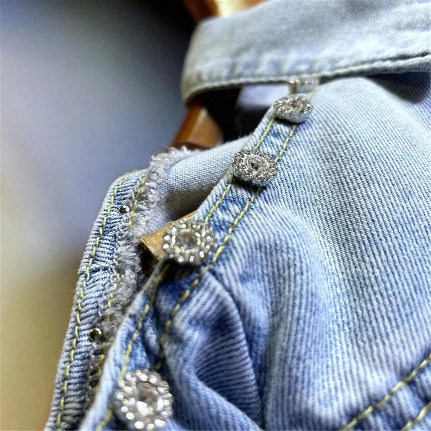 Women Vintage Lightweight Slim Short Denim Jacket Off The Shoulder Lapel Long Sleeve Cowboy Jacket