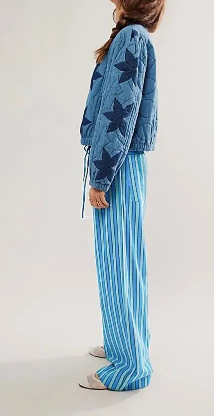 Women Wide Leg Striped Pants Cotton Casual Comfy Loose Lounge Drawstring Palazzo Trousers with Pockets