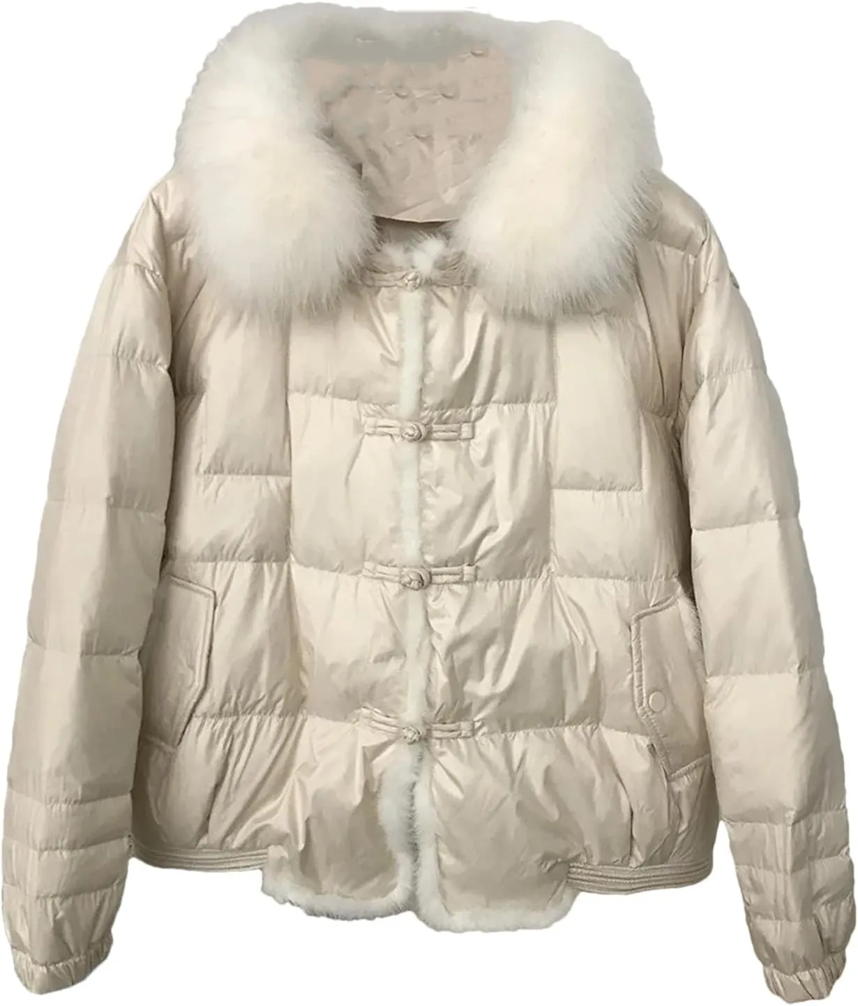 Women Winter White Duck Down Jacket Short Warm Puffer Coat Loose Vintage Parka