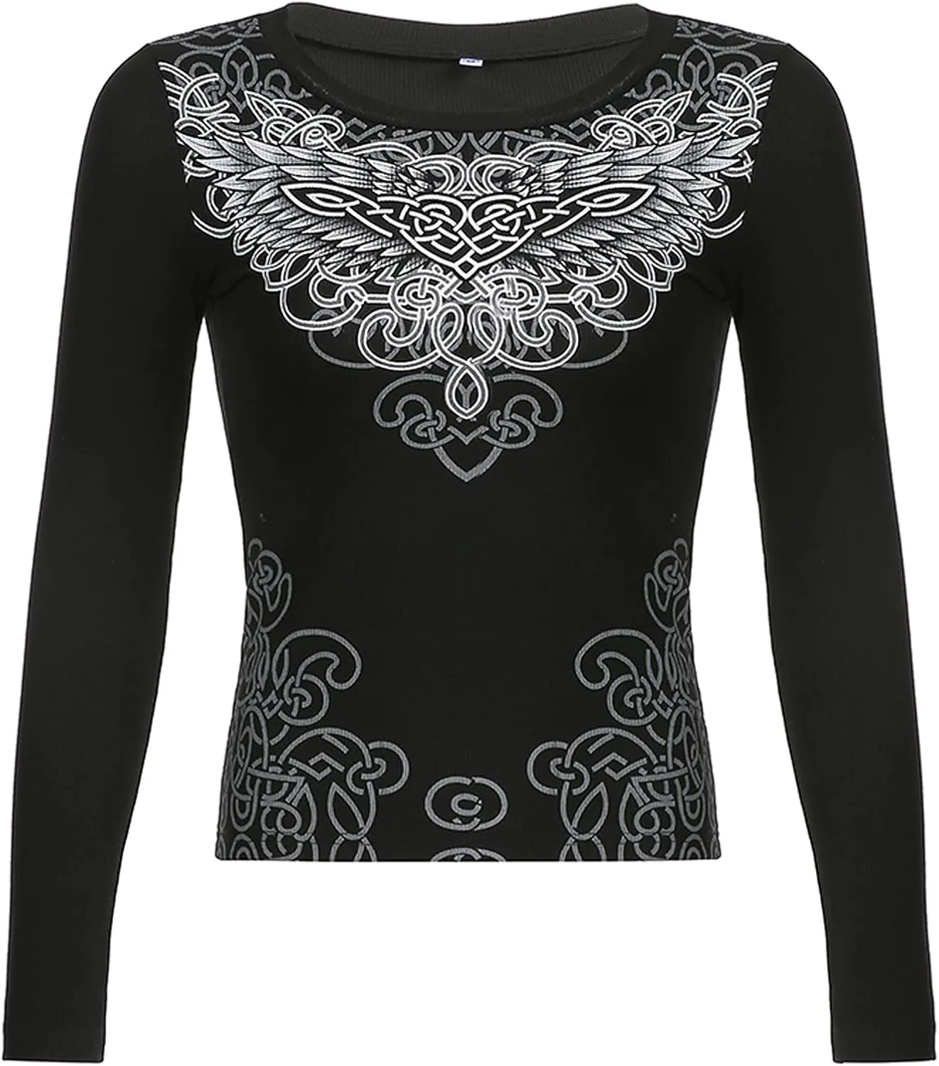 Women Y2K Long Sleeve Top Tee Sexy Patchwork Square Collar Black Basic Slim Fit Blouse Tops Streewear