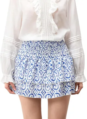 Women Y2k Ruffle Fairy Mini Skirt Floral Striped Elastic High Waist Short Skirt Boho Layered Pleated Skirt