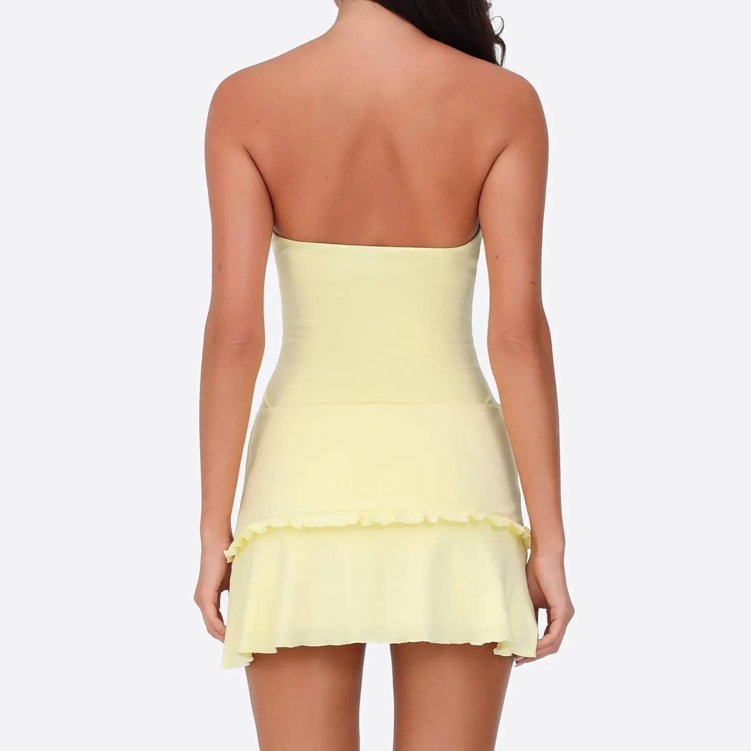 Women Y2K Strapless Mini Dress Coquette Floral Sleeveless Backless Off Shoulder Tube Bodycon Short Dress Beachwear