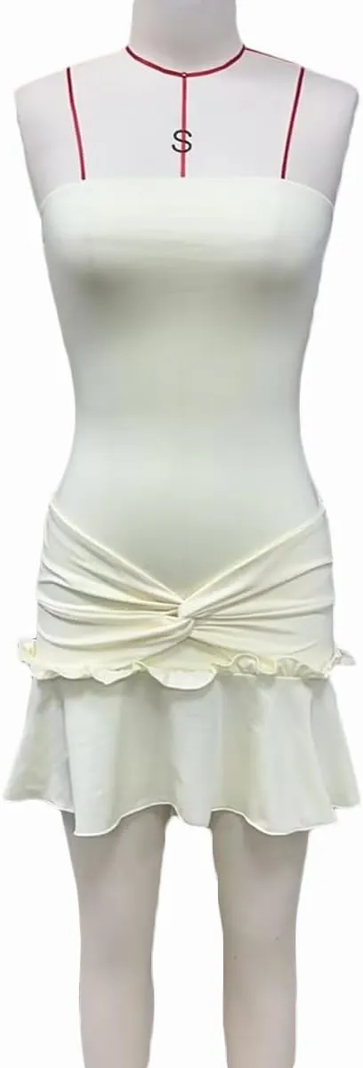 Women Y2K Strapless Mini Dress Coquette Floral Sleeveless Backless Off Shoulder Tube Bodycon Short Dress Beachwear