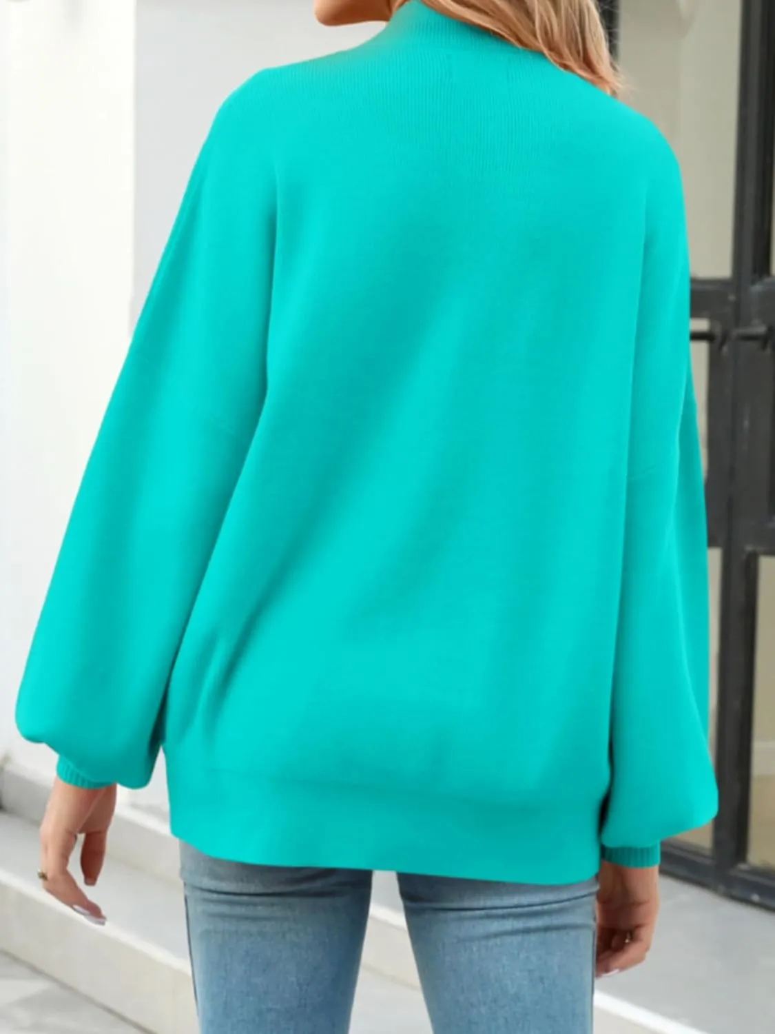 Women's 2024 Fall Fashion Mock Neck Long Lantern Sleeve Oversized Sweaters Loose Knit Pullover Sweater Tops