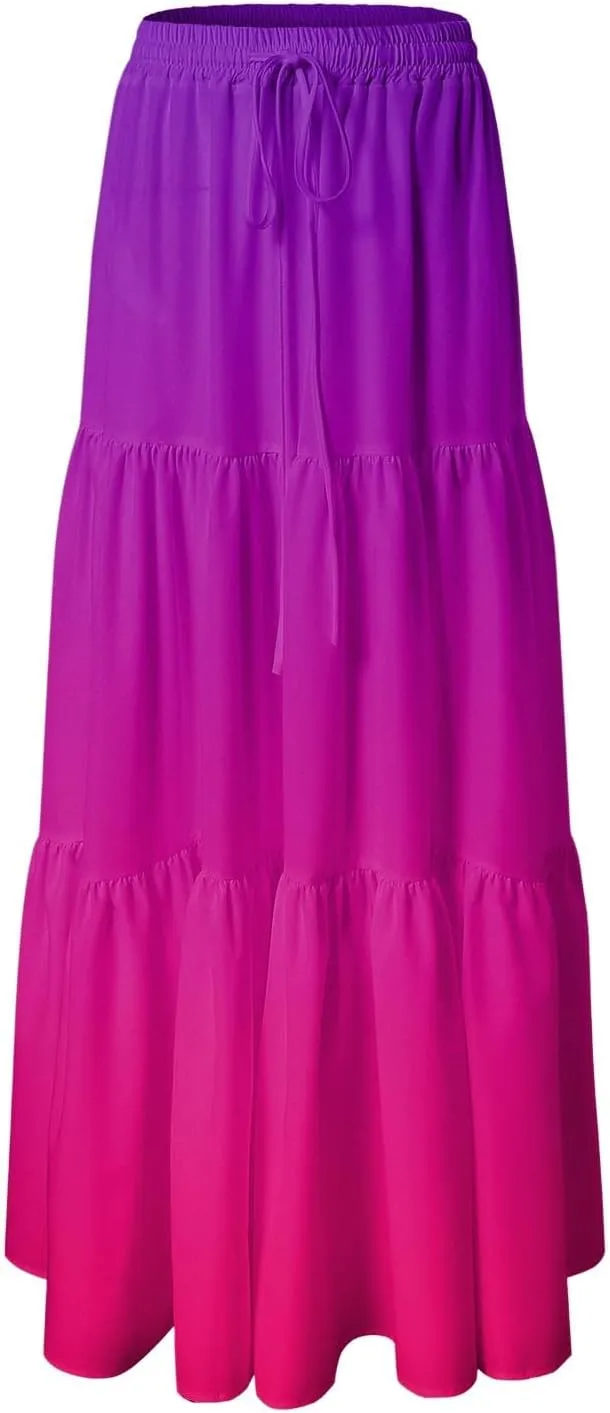 Women's 2025 Spring Summer High Waist Boho Floral Maxi Skirt Casual Flowy Swing A Line Beach Long Skirts