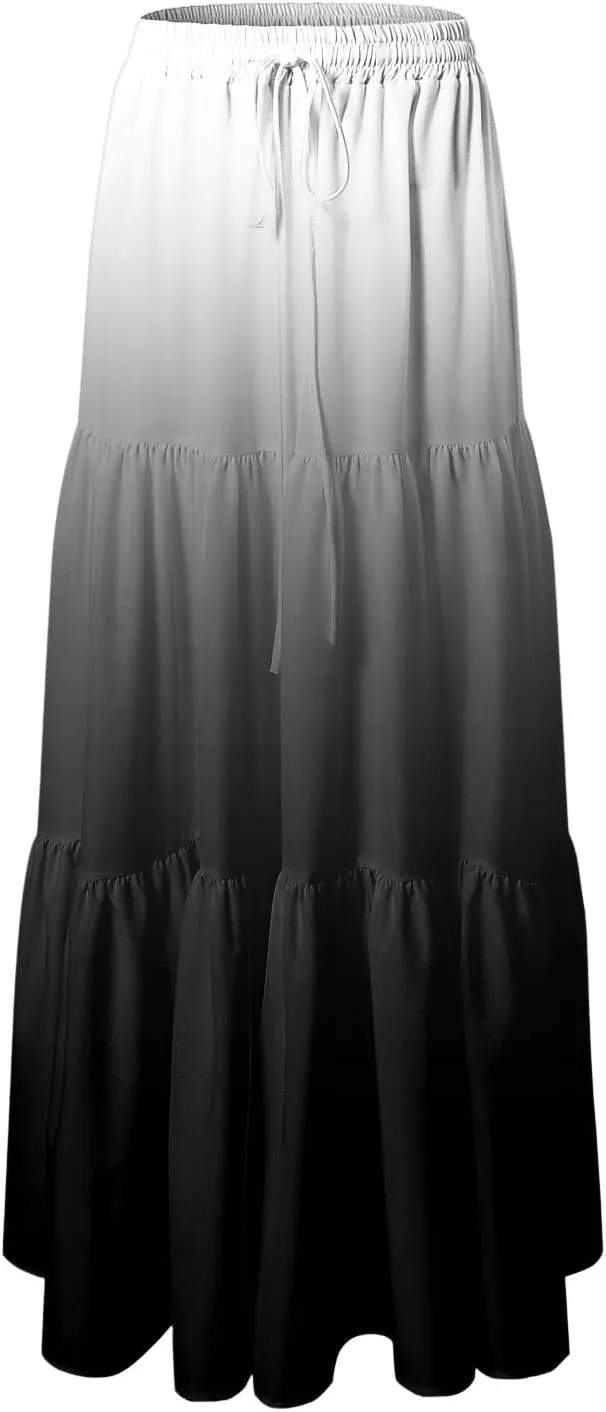 Women's 2025 Spring Summer High Waist Boho Floral Maxi Skirt Casual Flowy Swing A Line Beach Long Skirts