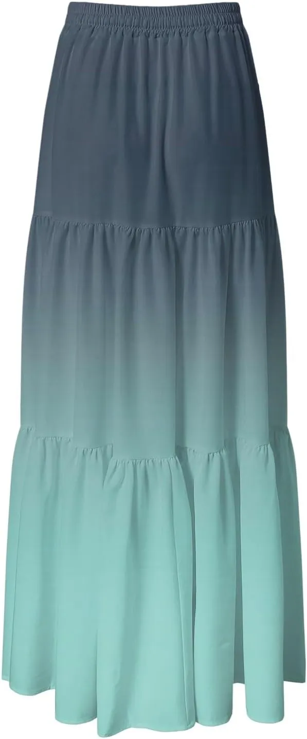 Women's 2025 Spring Summer High Waist Boho Floral Maxi Skirt Casual Flowy Swing A Line Beach Long Skirts