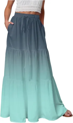 Women's 2025 Spring Summer High Waist Boho Floral Maxi Skirt Casual Flowy Swing A Line Beach Long Skirts