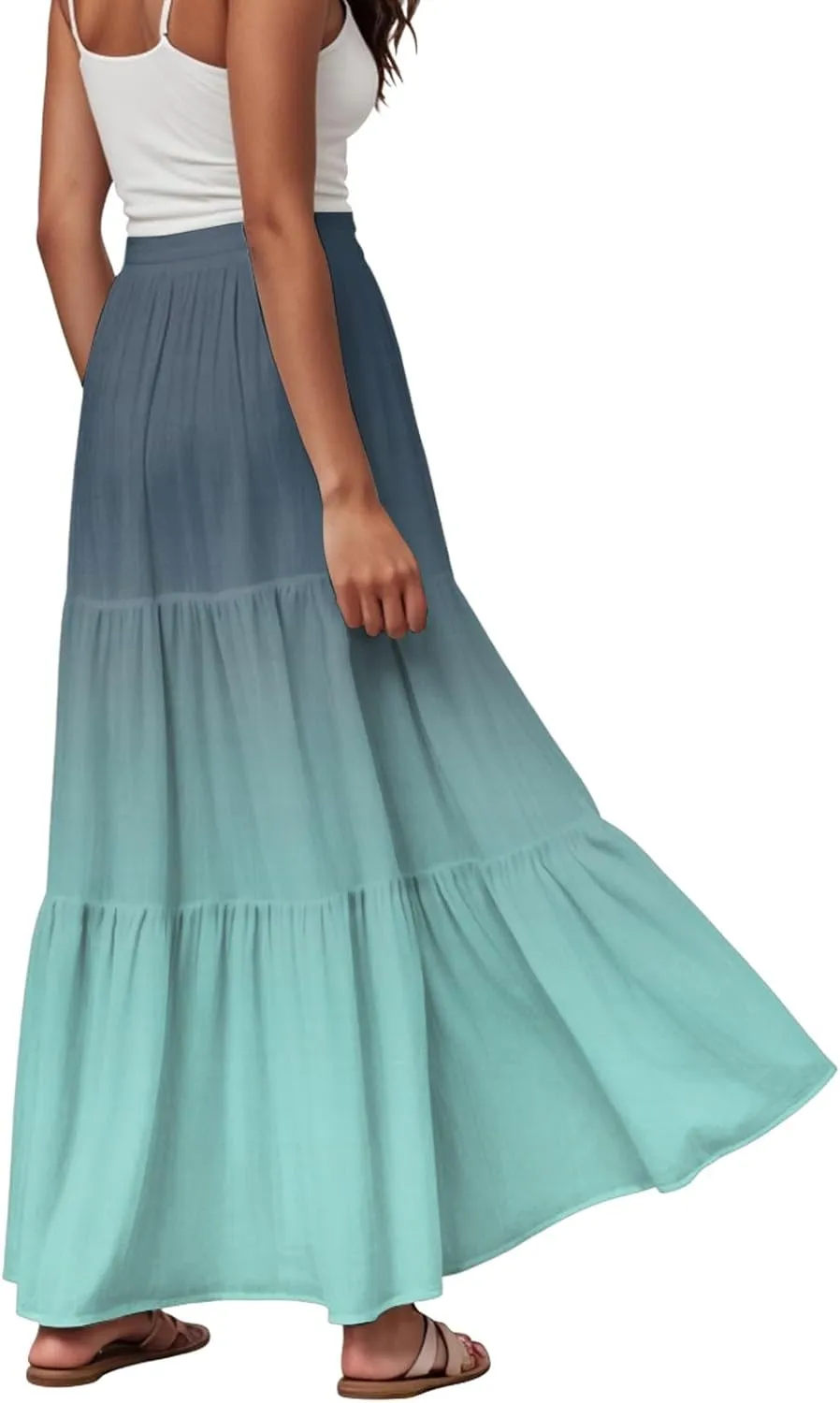 Women's 2025 Spring Summer High Waist Boho Floral Maxi Skirt Casual Flowy Swing A Line Beach Long Skirts