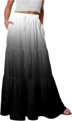 Women's 2025 Spring Summer High Waist Boho Floral Maxi Skirt Casual Flowy Swing A Line Beach Long Skirts
