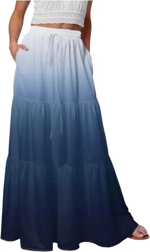 Women's 2025 Spring Summer High Waist Boho Floral Maxi Skirt Casual Flowy Swing A Line Beach Long Skirts