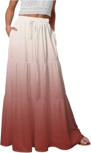 Women's 2025 Spring Summer High Waist Boho Floral Maxi Skirt Casual Flowy Swing A Line Beach Long Skirts