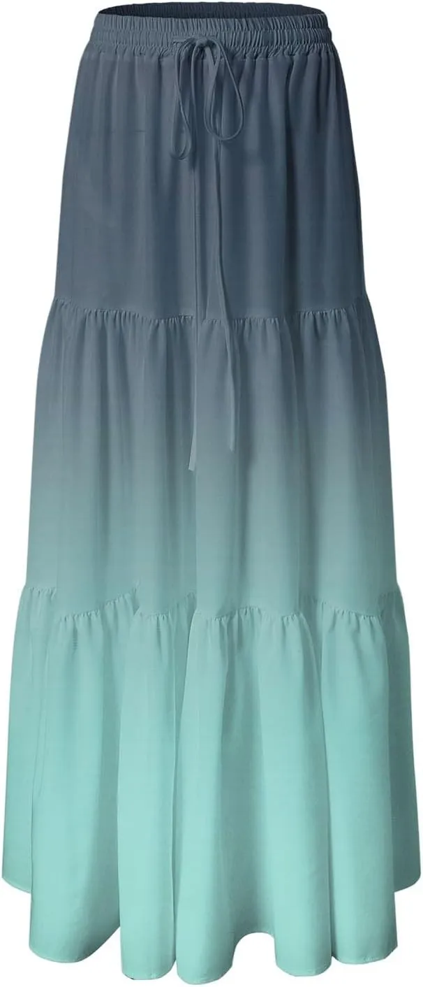 Women's 2025 Spring Summer High Waist Boho Floral Maxi Skirt Casual Flowy Swing A Line Beach Long Skirts