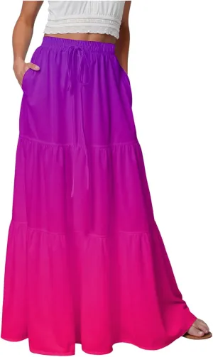 Women's 2025 Spring Summer High Waist Boho Floral Maxi Skirt Casual Flowy Swing A Line Beach Long Skirts