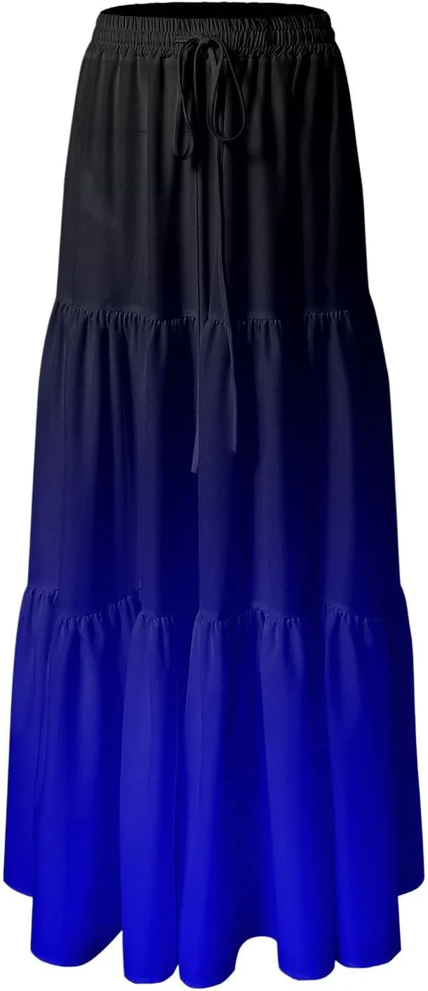Women's 2025 Spring Summer High Waist Boho Floral Maxi Skirt Casual Flowy Swing A Line Beach Long Skirts