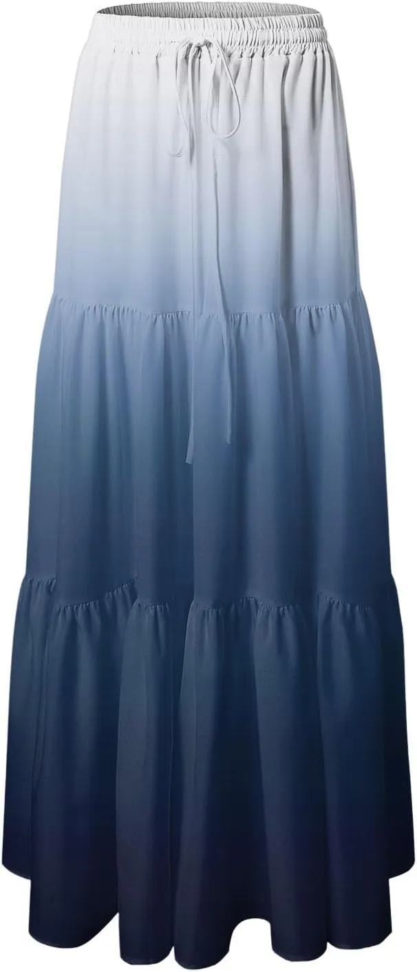 Women's 2025 Spring Summer High Waist Boho Floral Maxi Skirt Casual Flowy Swing A Line Beach Long Skirts