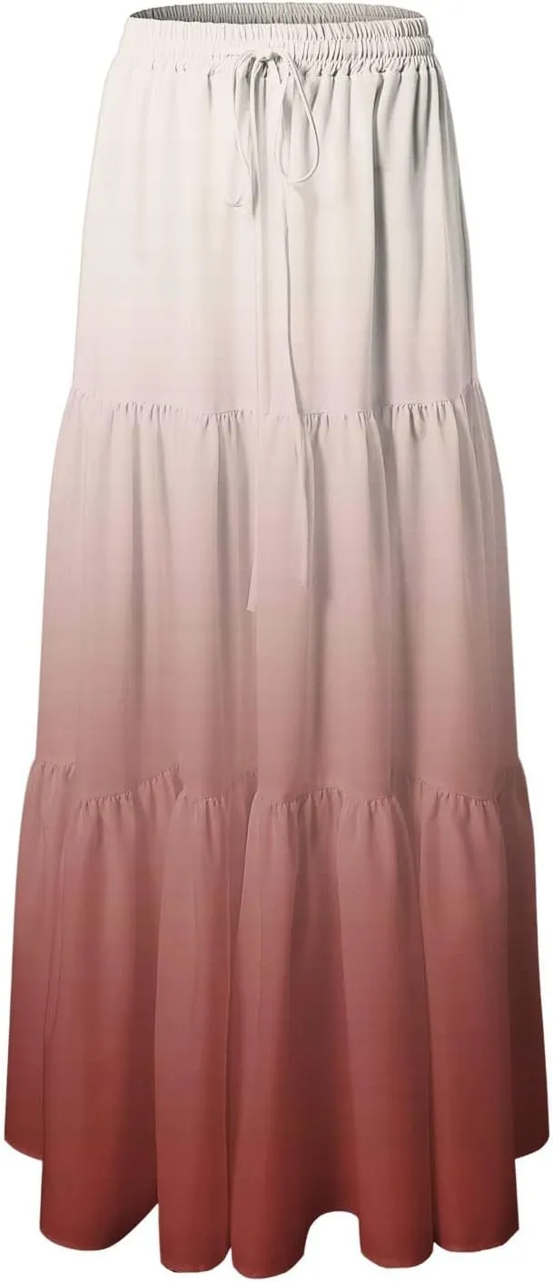 Women's 2025 Spring Summer High Waist Boho Floral Maxi Skirt Casual Flowy Swing A Line Beach Long Skirts