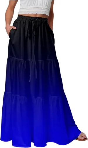 Women's 2025 Spring Summer High Waist Boho Floral Maxi Skirt Casual Flowy Swing A Line Beach Long Skirts