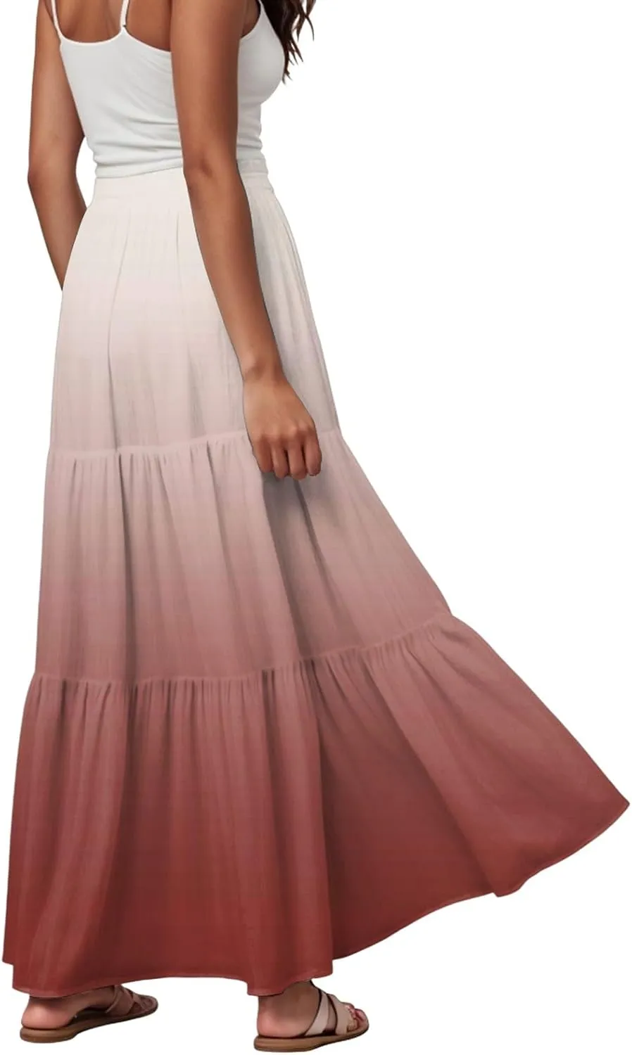 Women's 2025 Spring Summer High Waist Boho Floral Maxi Skirt Casual Flowy Swing A Line Beach Long Skirts