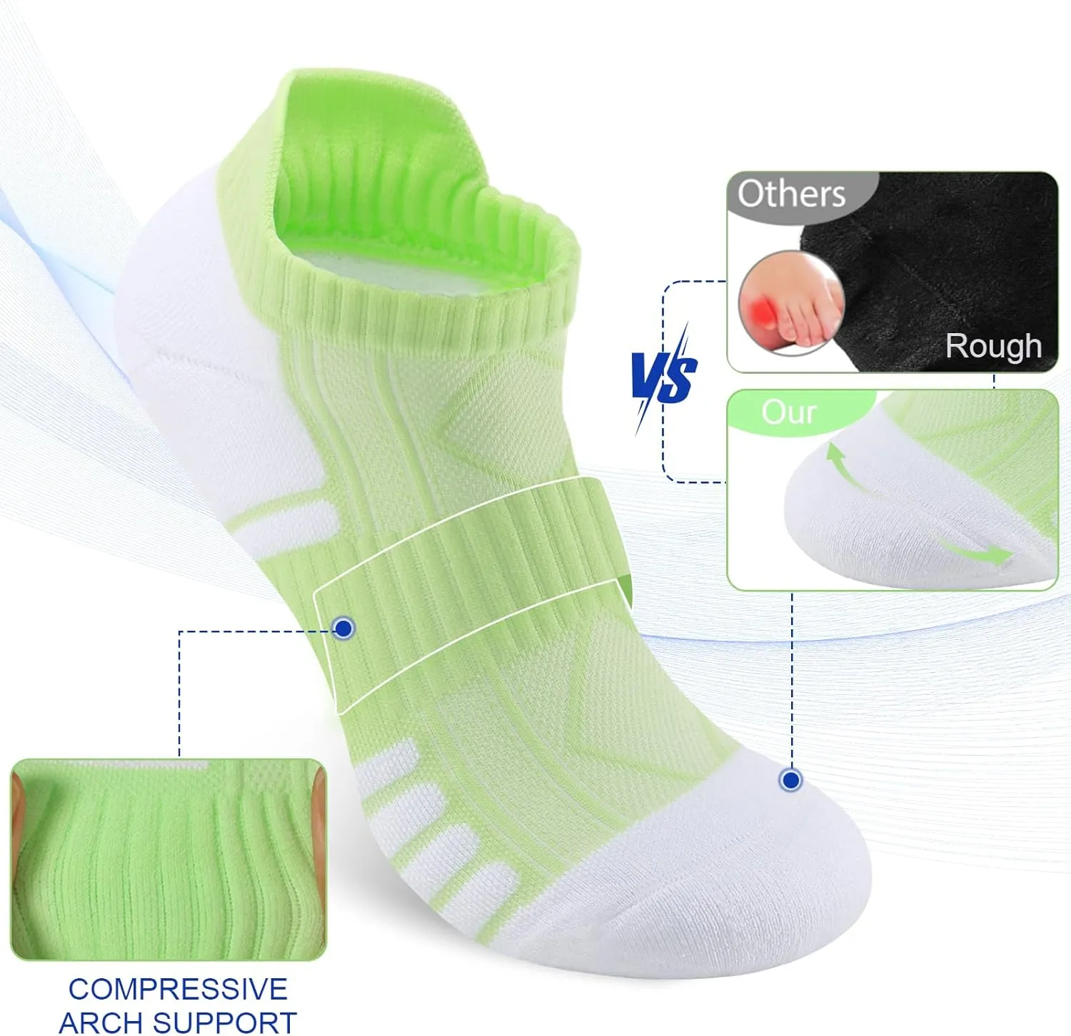 Women's Ankle Athletic Moisture Wicking Socks Running Short Thick Breathable Cushioned Low Cut Tab Sports Socks 6 Pairs