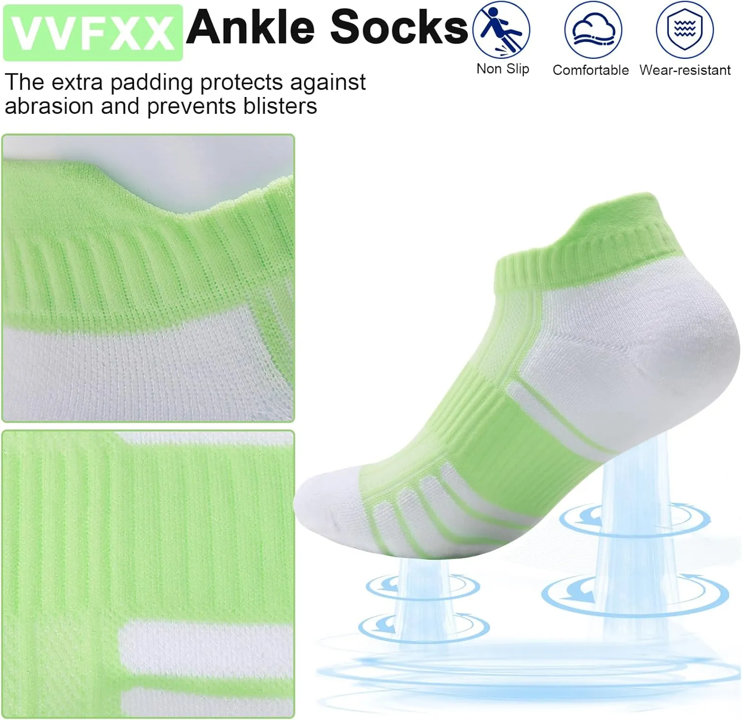 Women's Ankle Athletic Moisture Wicking Socks Running Short Thick Breathable Cushioned Low Cut Tab Sports Socks 6 Pairs
