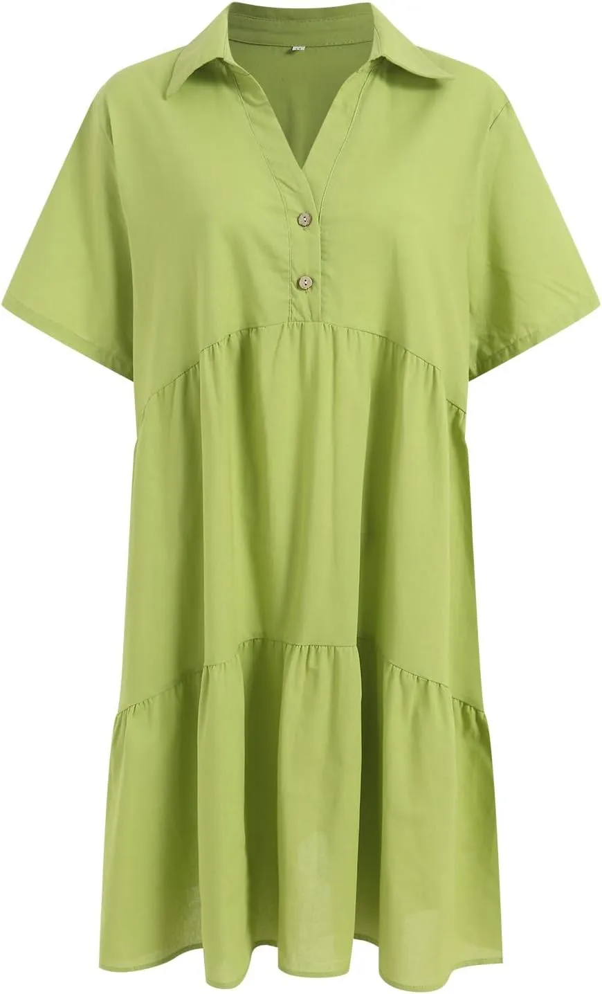 Women's Casual Crew Neck Dress for Women Short Sleeve Tunic Beach Dresses Summer
