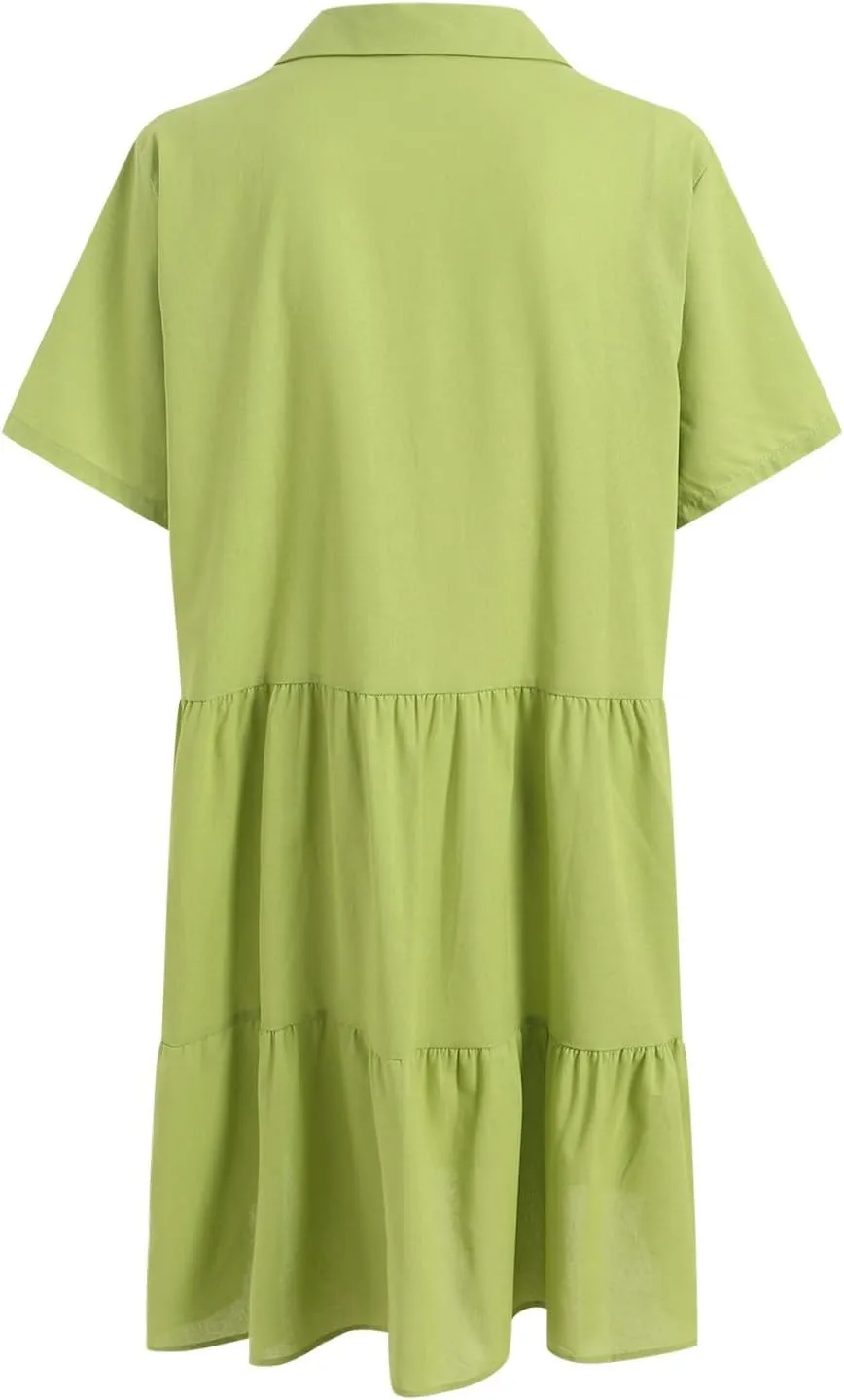 Women's Casual Crew Neck Dress for Women Short Sleeve Tunic Beach Dresses Summer
