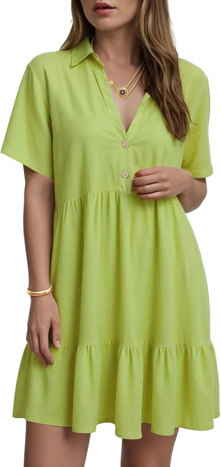Women's Casual Crew Neck Dress for Women Short Sleeve Tunic Beach Dresses Summer
