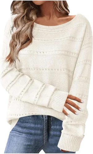 Womens Casual Sweater Lightweight Long Sleeve Off Shoulder Pullover Top Dressy Hollow Out Shirt 2024 Fall Outfits