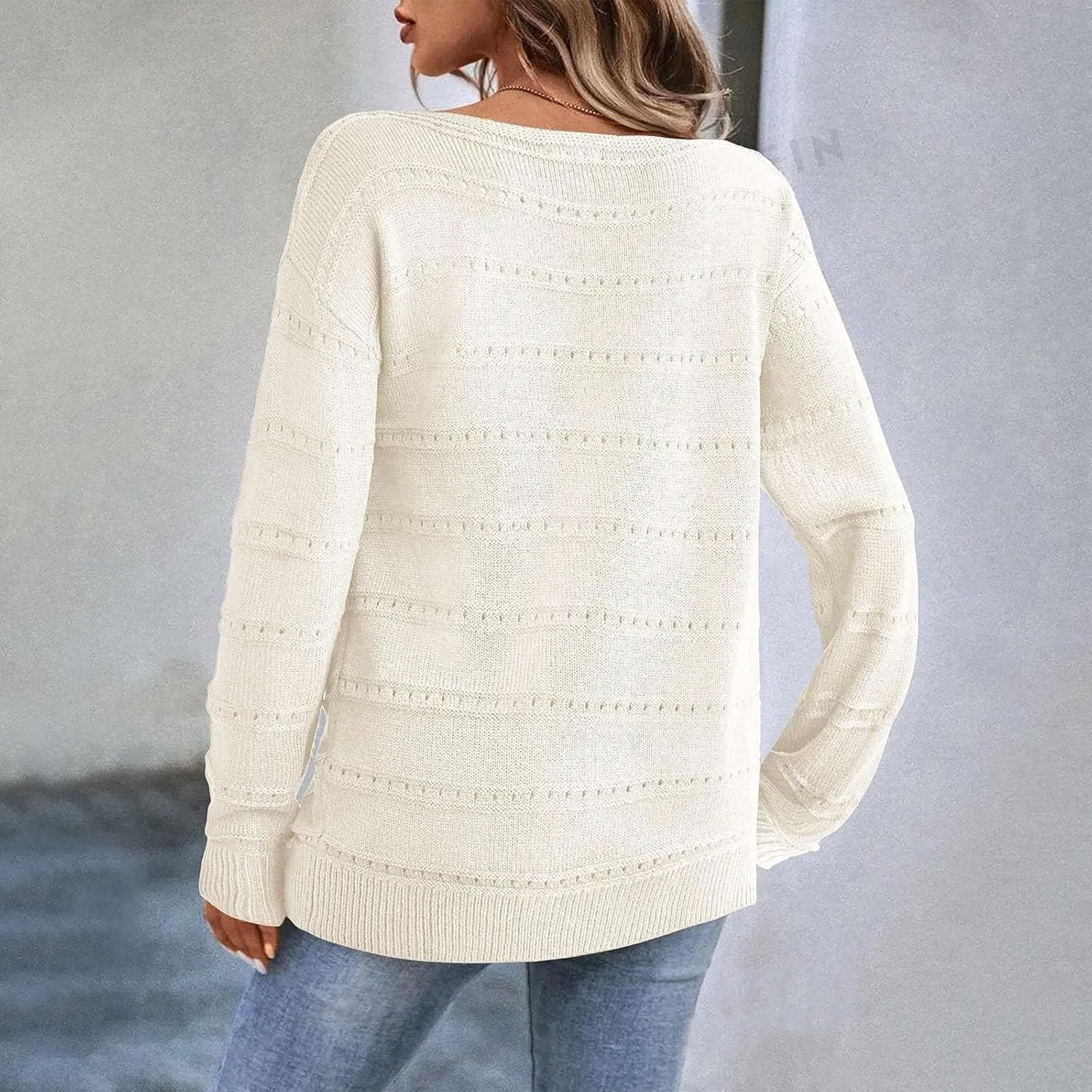 Womens Casual Sweater Lightweight Long Sleeve Off Shoulder Pullover Top Dressy Hollow Out Shirt 2024 Fall Outfits