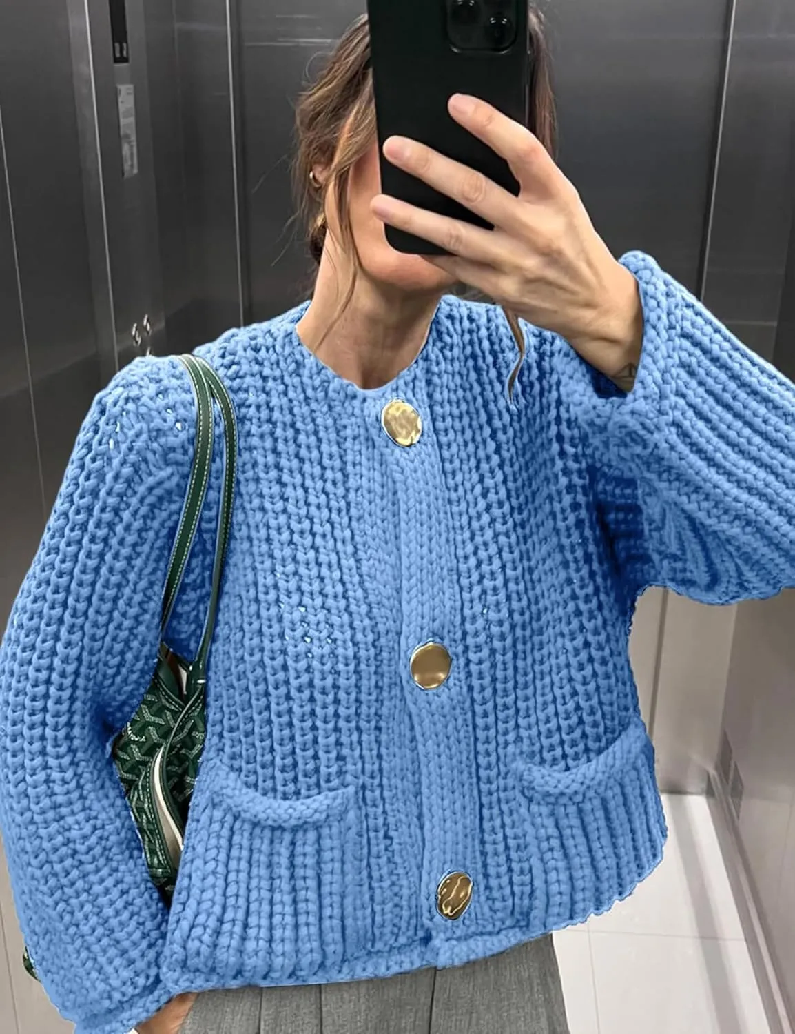 Womens Chunky Knit Cardigan Sweaters Long Sleeve Open Front Button Kitted Fall Jackets Coats