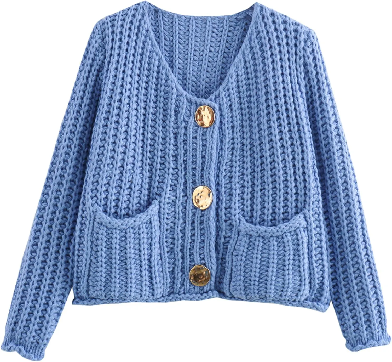 Womens Chunky Knit Cardigan Sweaters Long Sleeve Open Front Button Kitted Fall Jackets Coats