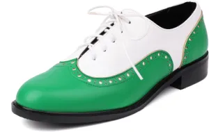 Women's Comfortable Multicolor Wingtip Shoes Lace Up Oxford Brogue Formal Business Classic Dress Vintage Low Heel Flat Closed Round Toe Pumps