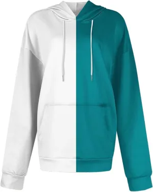 Womens Crew Neck Color Block Sweatshirts Hoodies Long Sleeve Casual Lightweight Pullover Top Fall Winter Loose Coat