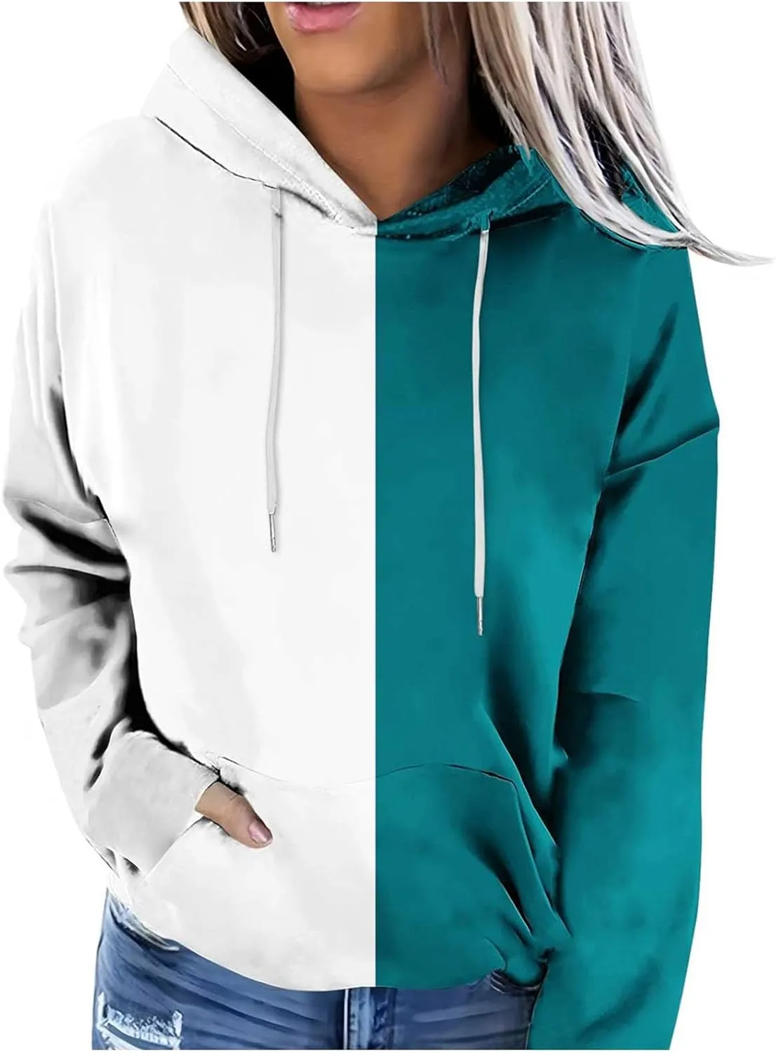 Womens Crew Neck Color Block Sweatshirts Hoodies Long Sleeve Casual Lightweight Pullover Top Fall Winter Loose Coat