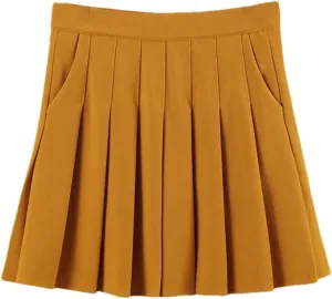 Women's Elastic High Waist Pleated Pockets A-Line Slimming Mini Short Skirt Tennis Skirts