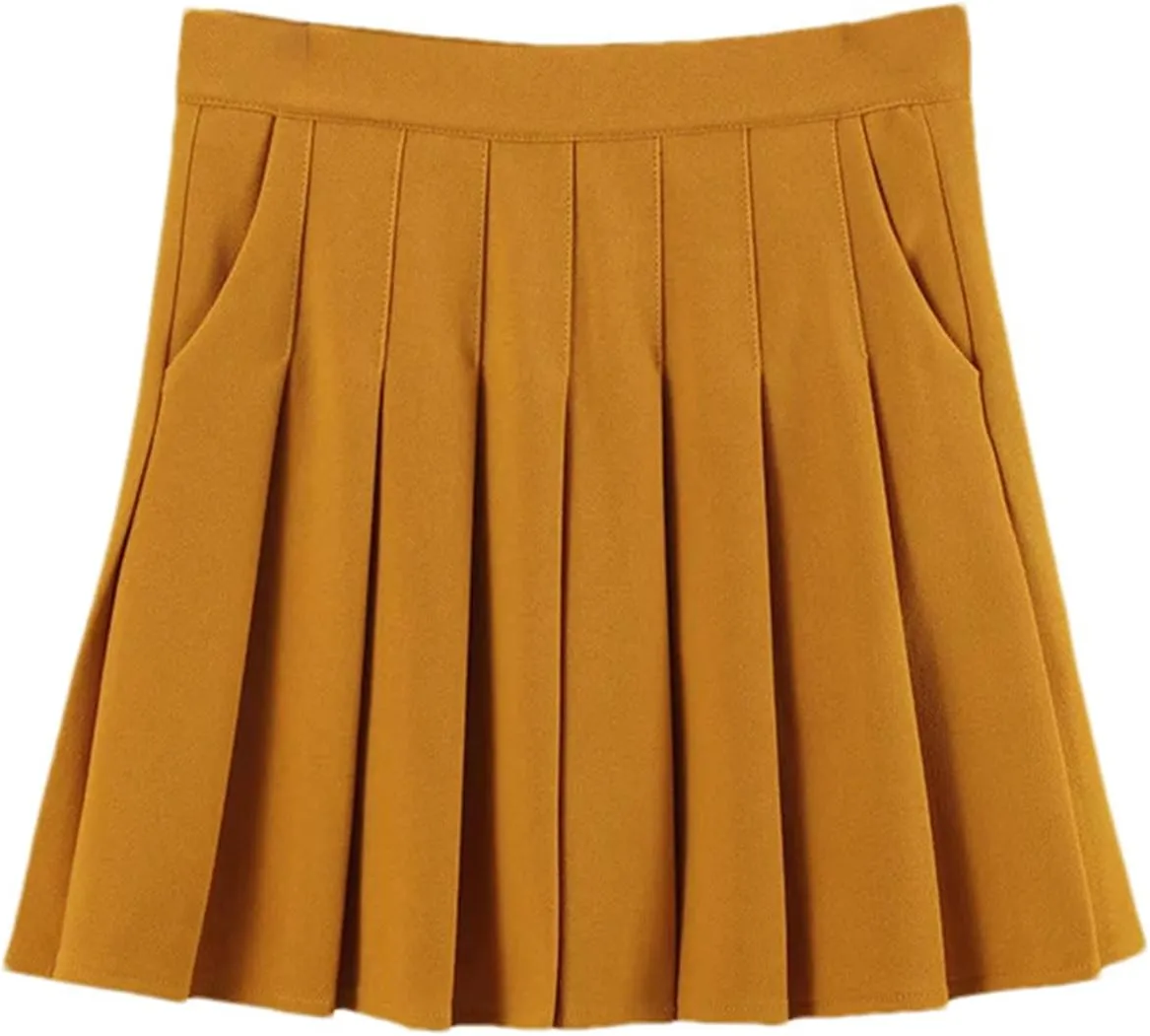 Women's Elastic High Waist Pleated Pockets A-Line Slimming Mini Short Skirt Tennis Skirts