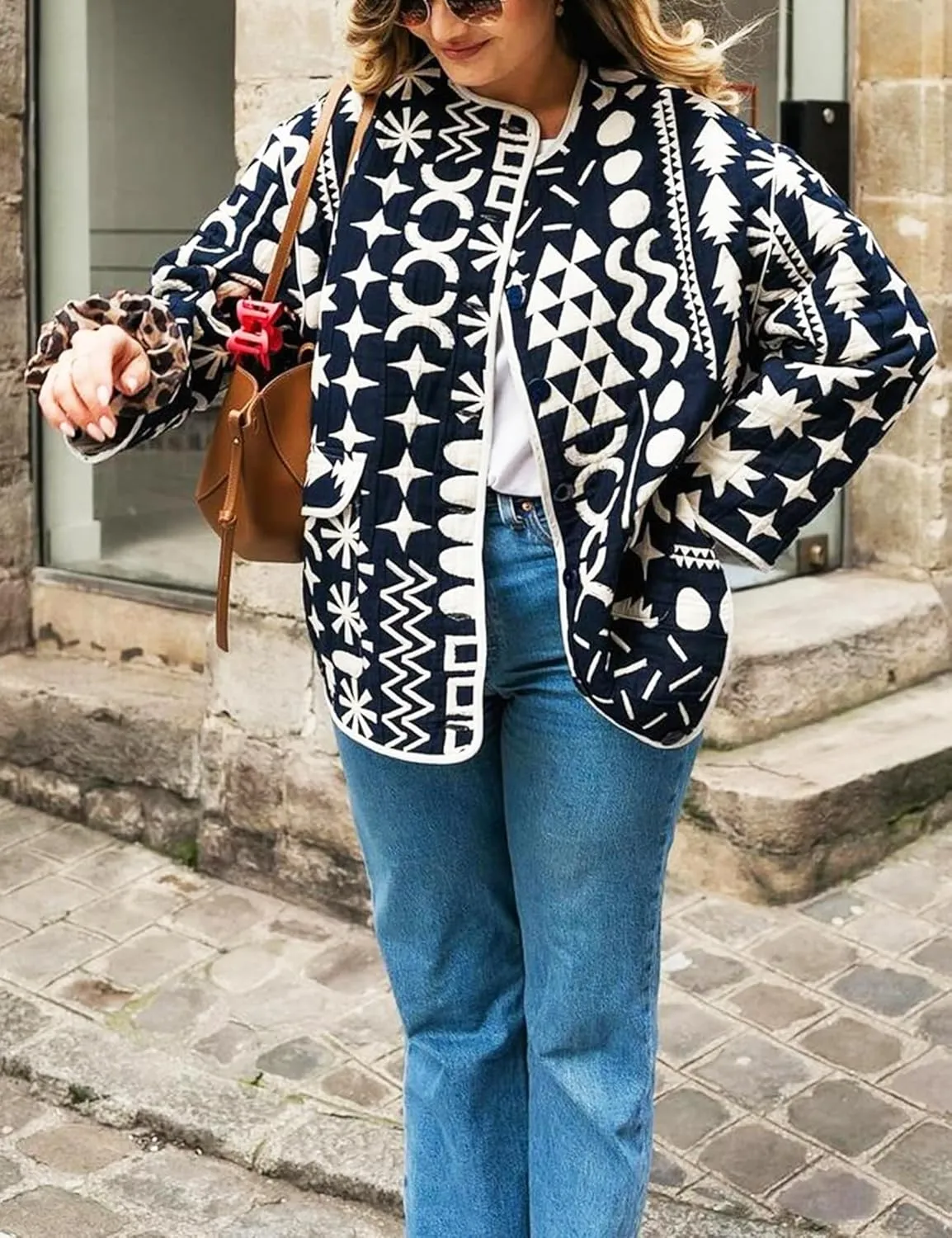 Womens Floral Quilted Jacket Lightweight Button Down Cardigan Outwear Casual Puffy Padded Coat